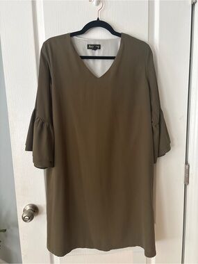 Unlisted Olive V-Neck Midi Dress with Ruffle Sleeves